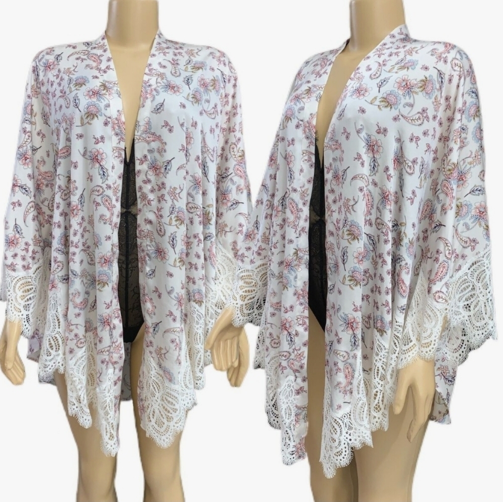 Victoria's Secret Floral Paisley Kimono with Lace Trim Boho